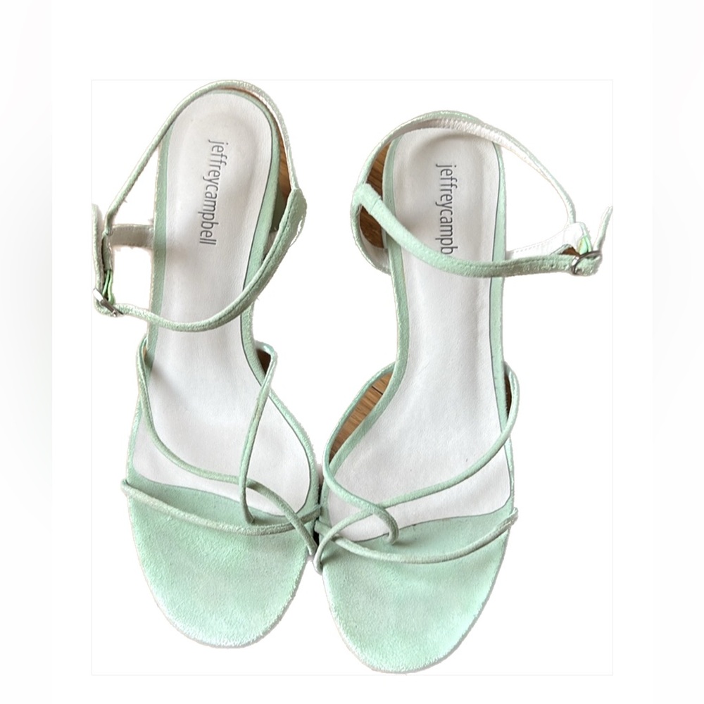 Jeffrey Campbell Strappy Heeled Sandals Size 9 Mint Green Suede